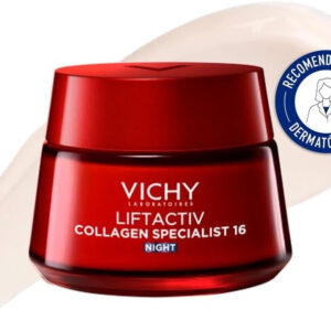 Vichy Crema Noche Reafirmante Biopéptidos, Antiedad Especializada en Colágeno, Alisa y Rellena, Enriquecida con Vitamina Cg, Apta para todo tipo de pieles, Liftactiv Collagen Specialist , 50ml