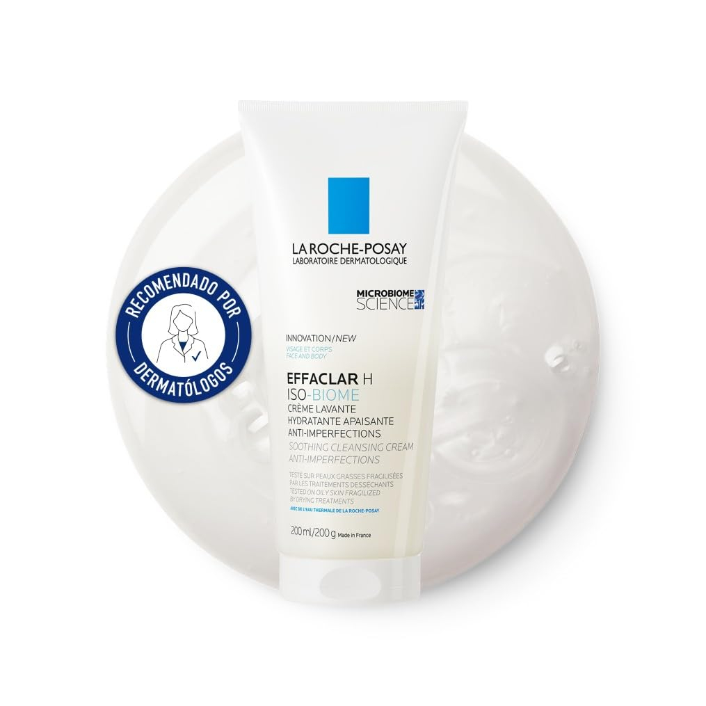La Roche Posay, Effaclar H Iso-Biome Crema Limpiadora Para Rostro y Cuerpo, Calma e Hidrata la Piel, Reduce Imperfecciones, Con Niacinamida, Para Piel Grasa con Acné, 200 ml