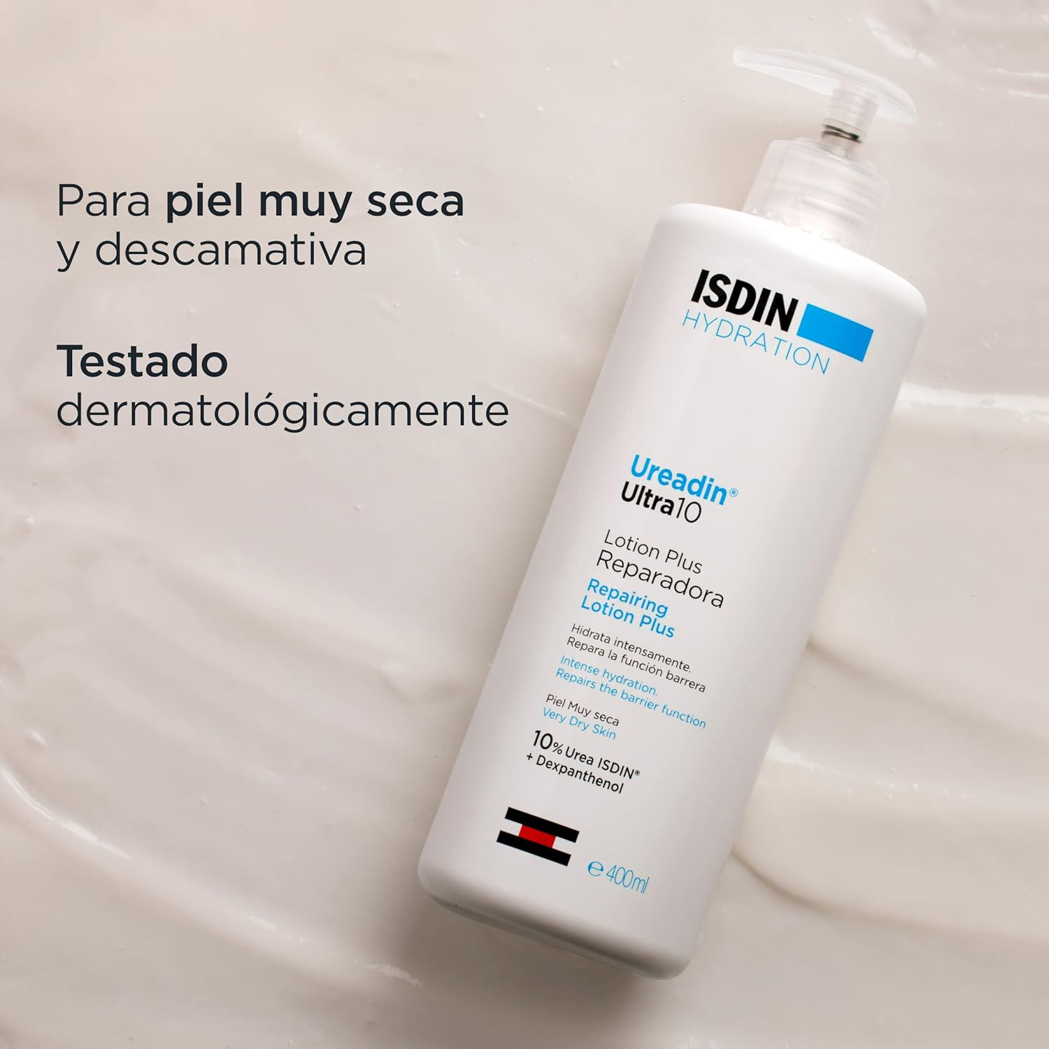 ISDIN UreadinUltra10 Loción Plus Reparadora Para Piel Muy Seca Y Descamativa Que Hidrata Intensamente Y Reduce La Descamación Con Urea ISDINY Dexpantenol, Testada Dermatológicamente - 400 ml - Imagen 4