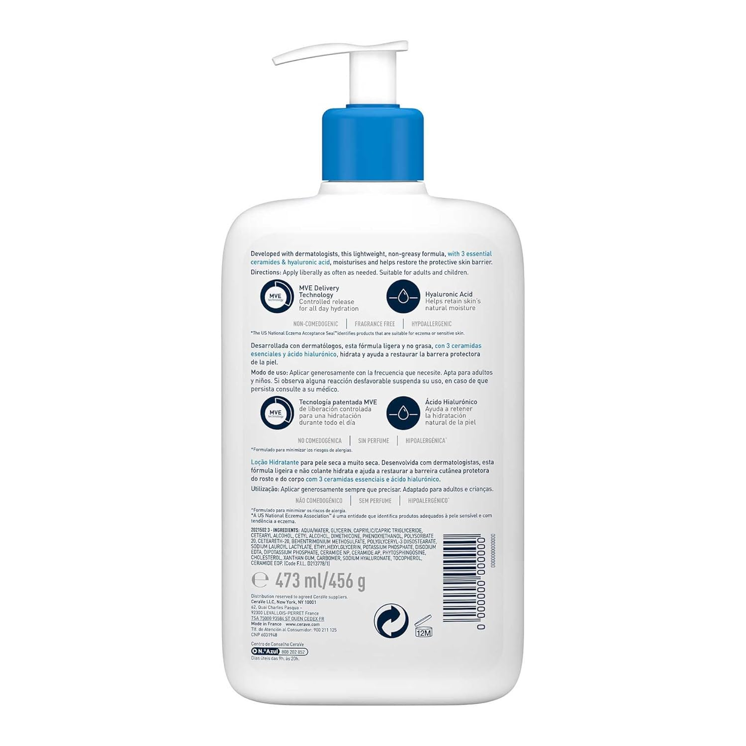 CeraVe Loción Hidratante, Piel Seca a muy Seca, Hidrata y Restaura la Barrera Protectora de la Piel, Enriquecida Con Ceramidas Esenciales y Ácido Hialurónico, Fórmula Ligera, Apta para Rostro y Cuerpo - Imagen 2
